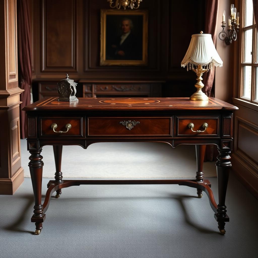 Antique writing desk with leather inlay
