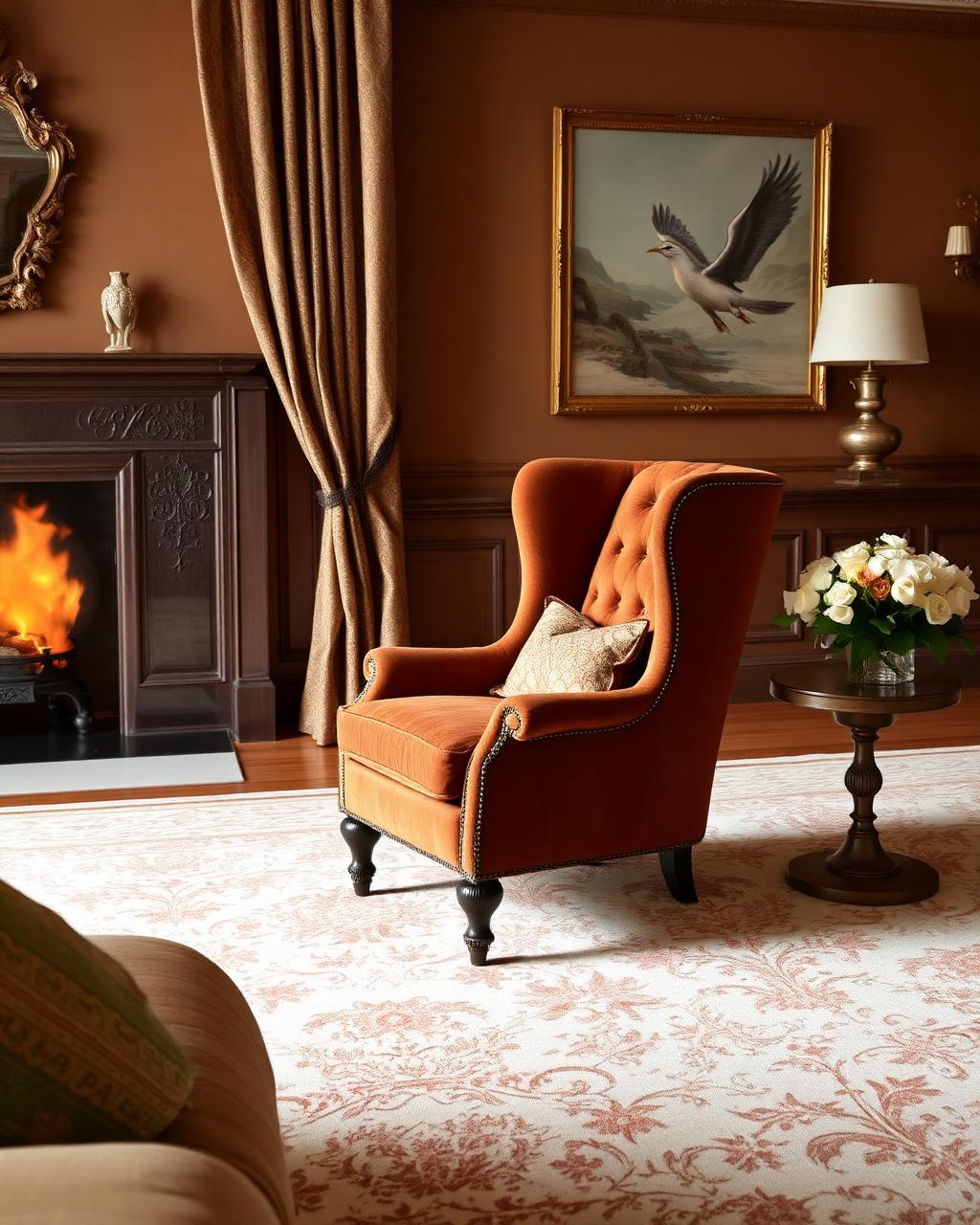 Classic wingback chair in elegant living room