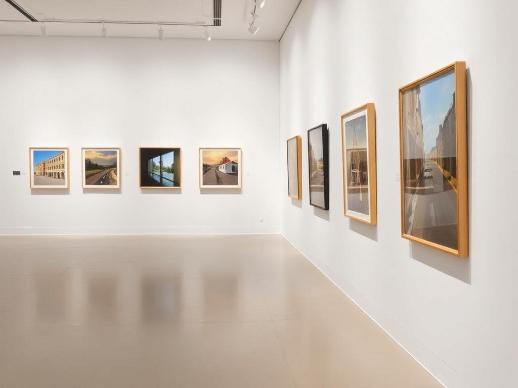 Gallery wall with installed framed artwork