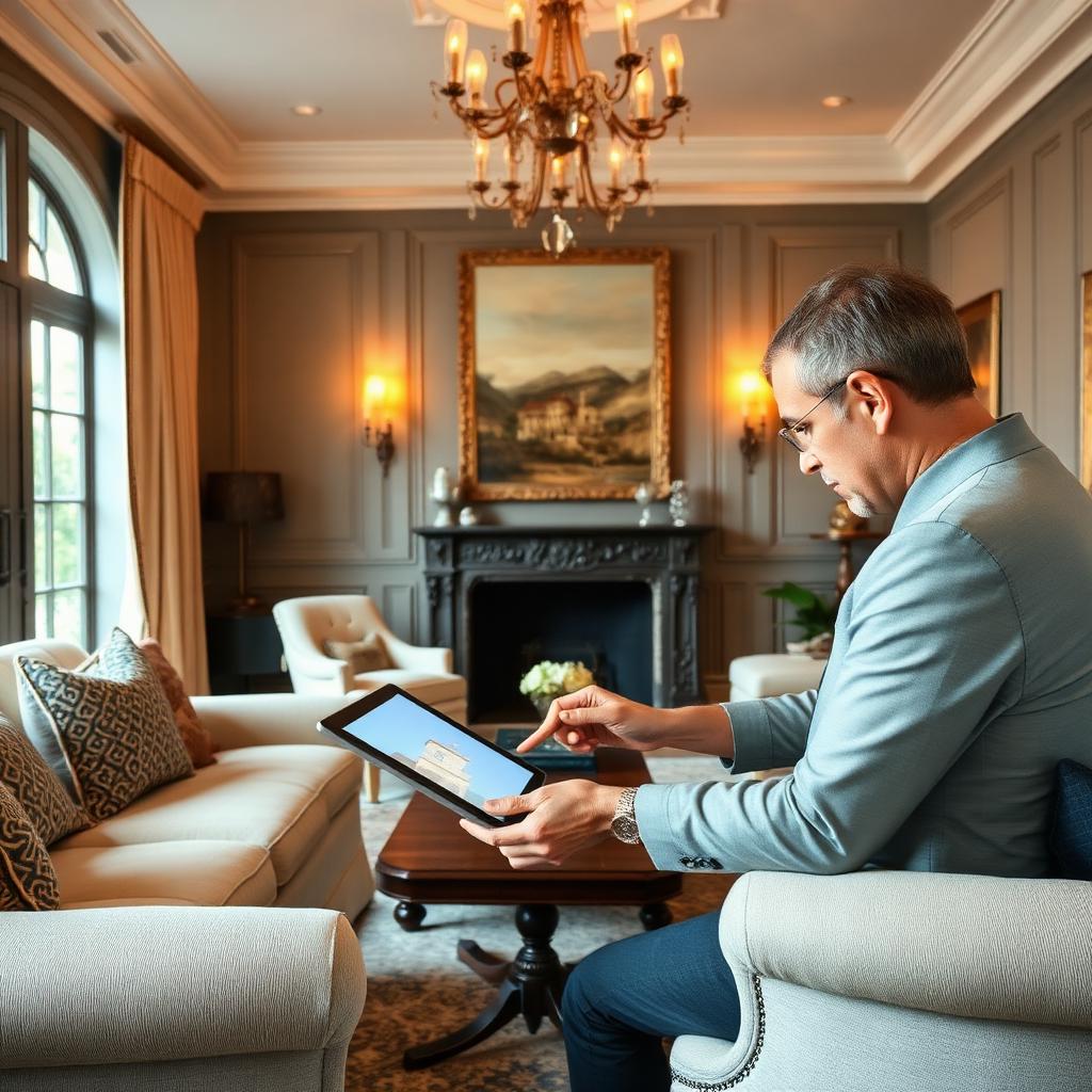 Interior designer reviewing furniture placement